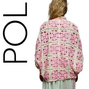 590:  POL NEW CROCHET CARDIGAN PINK MULTI (280)